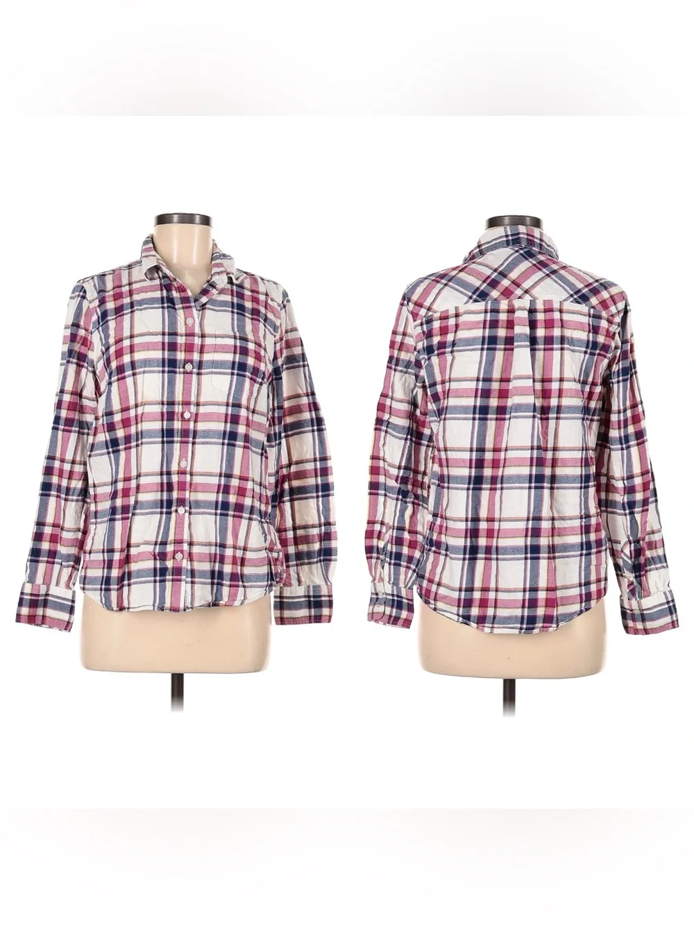 J. Crew White Plaid Button-Down Shirt with Pink & Blue